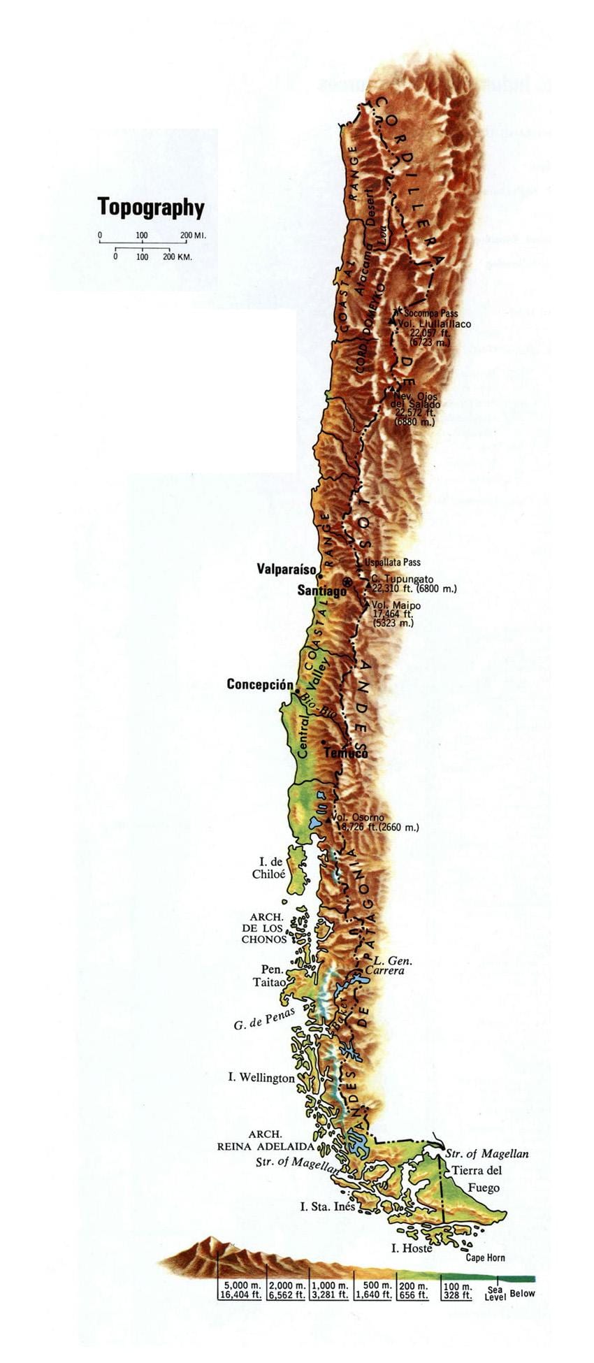 Kat jeyografik nan Chili topografik